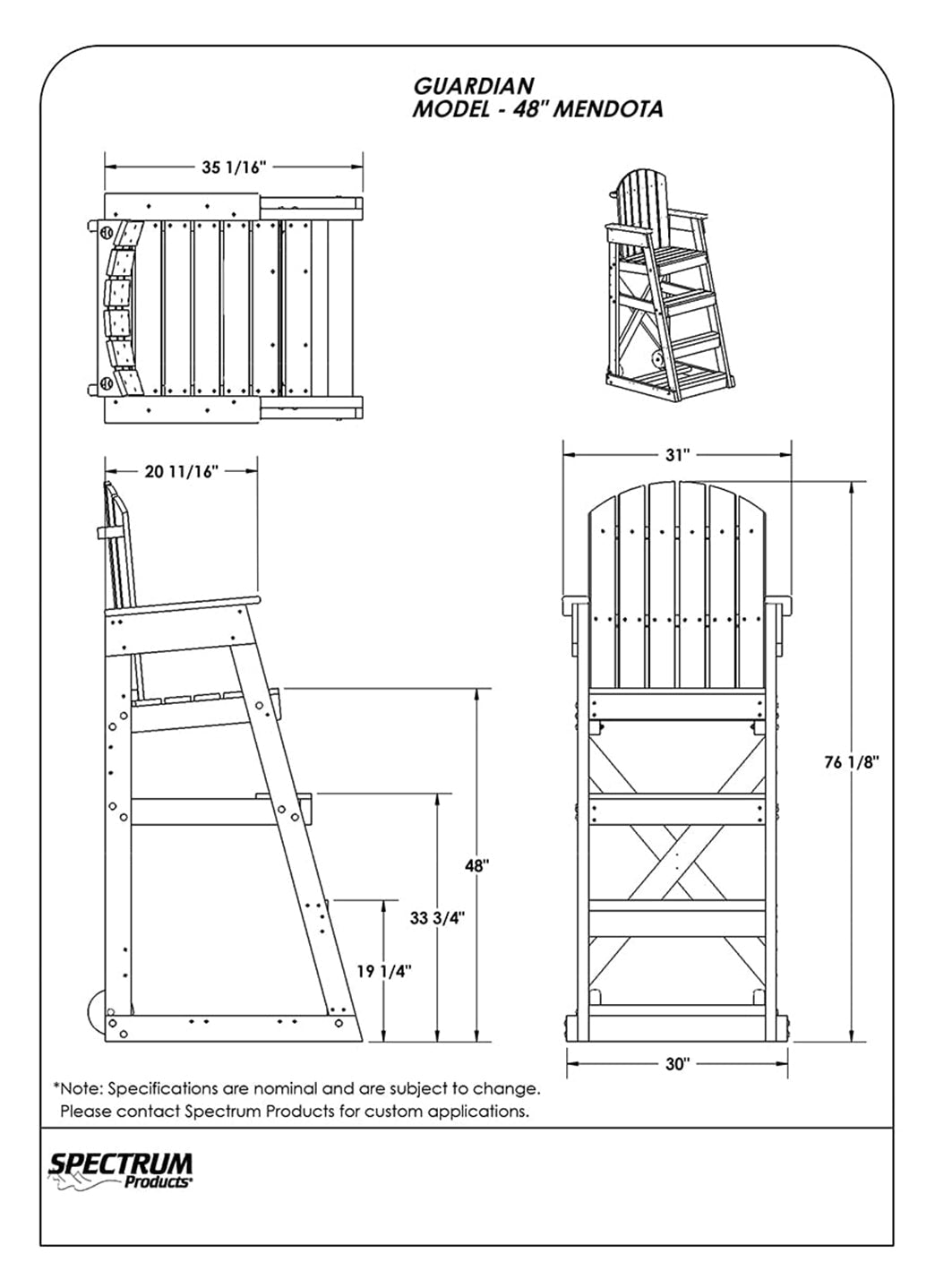 Spectrum Mendota 48" Recycled Plastic Guard Chair