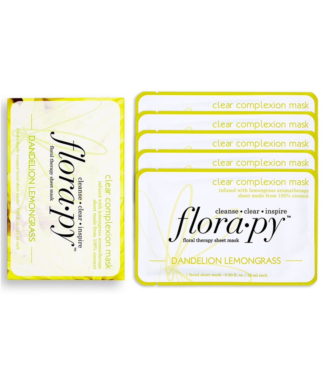 Florapy Clear Complexion Aromatherapy Sheet Mask 5 Count, Dandelion Lemongrass