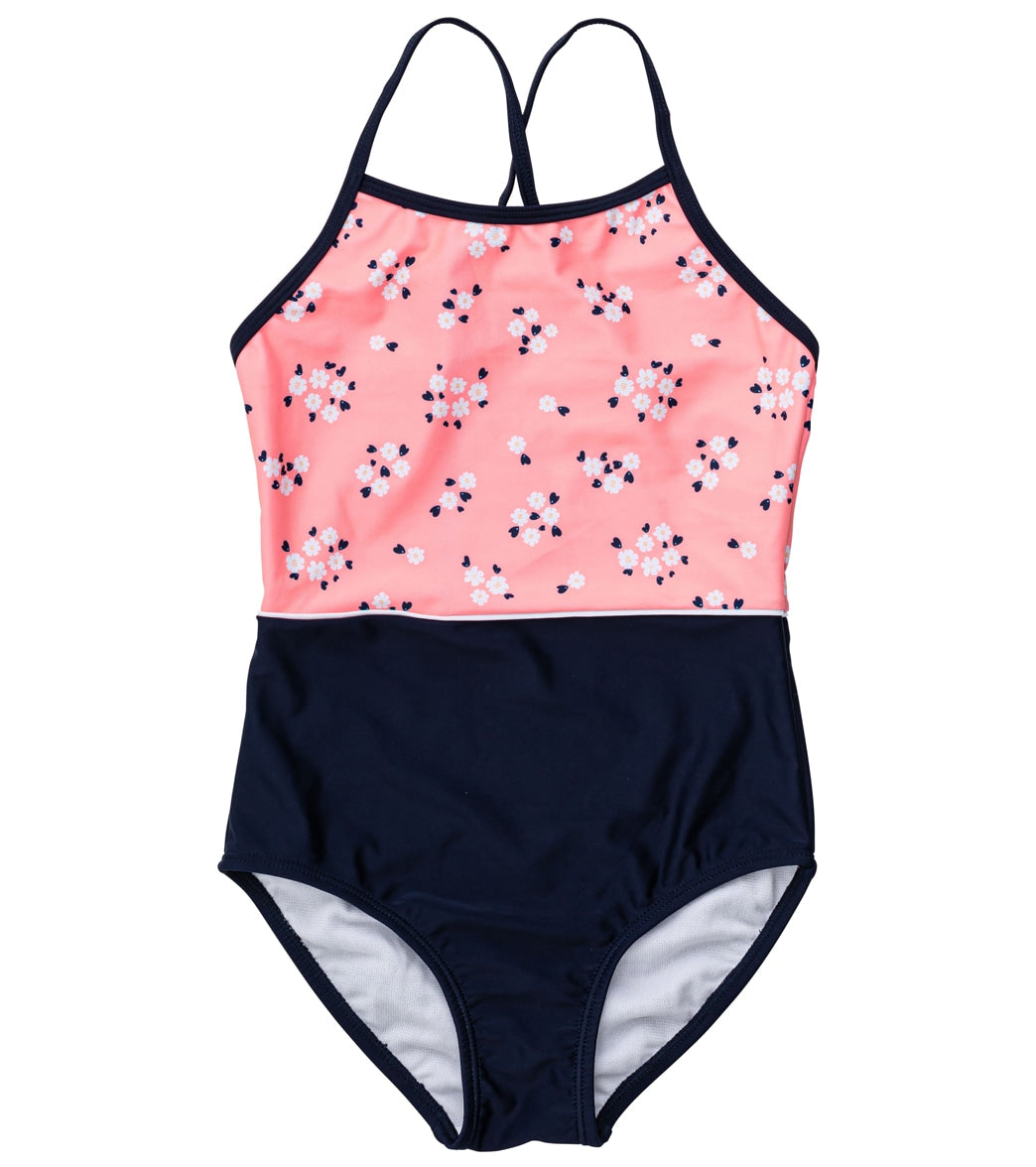 Snapper Rock Girls' Ditsy Coral Classic Crossback Swimsuit (Toddler, Little Kid, Big Kid)