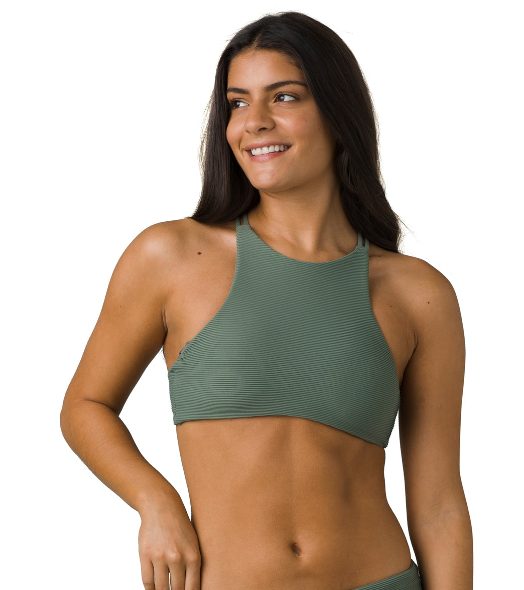 prAna Onyx Bay Ottoman Ribbed High Neck Bikini Top