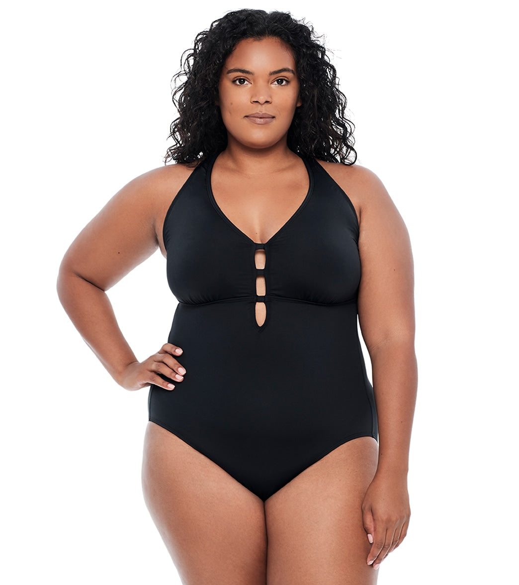 Lauren Ralph Lauren Women's Plus Size Beach Club Plunge One Piece Swimsuit