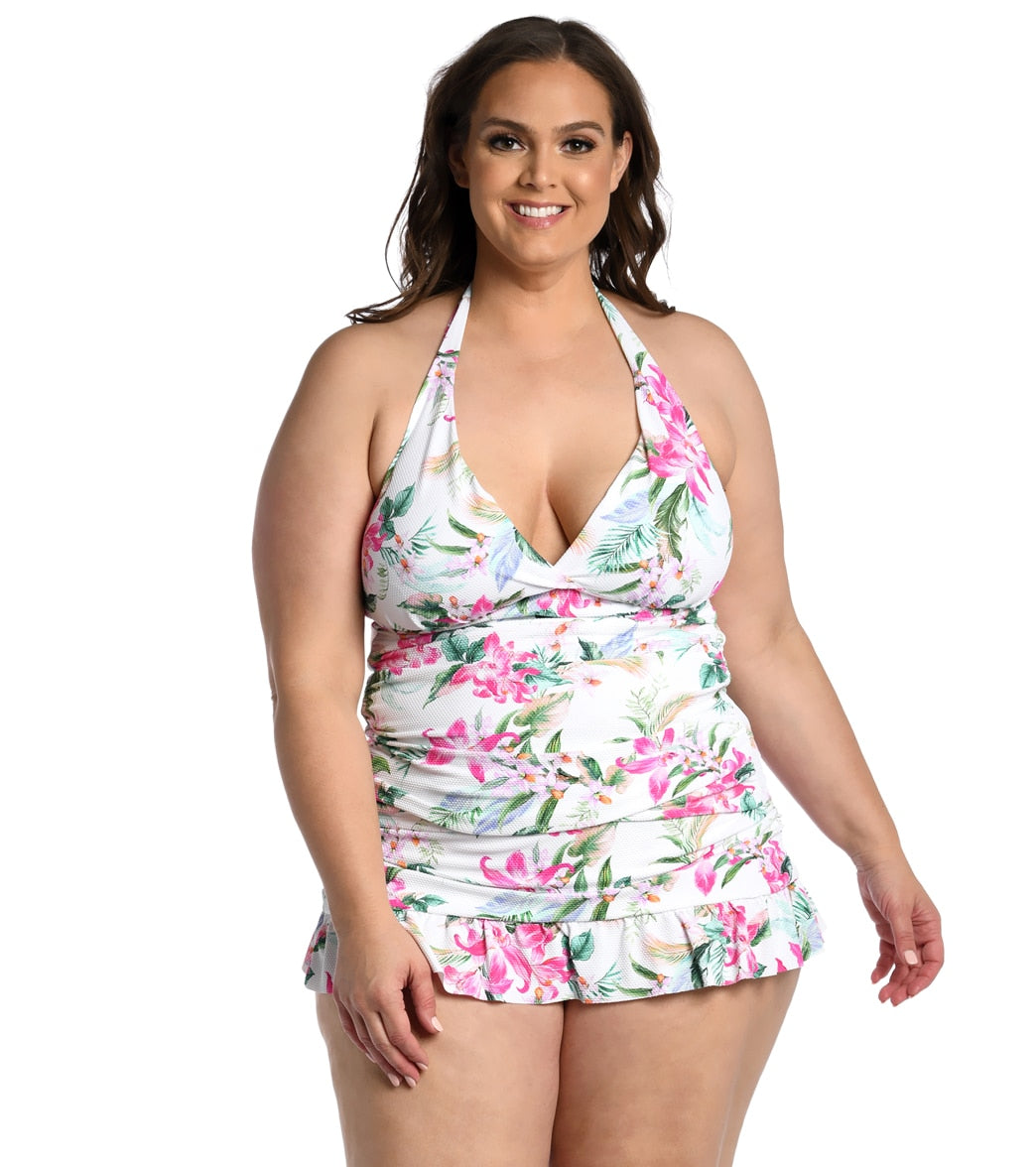 La Blanca Women's Plus Mystic Palms Halter Tankini Top