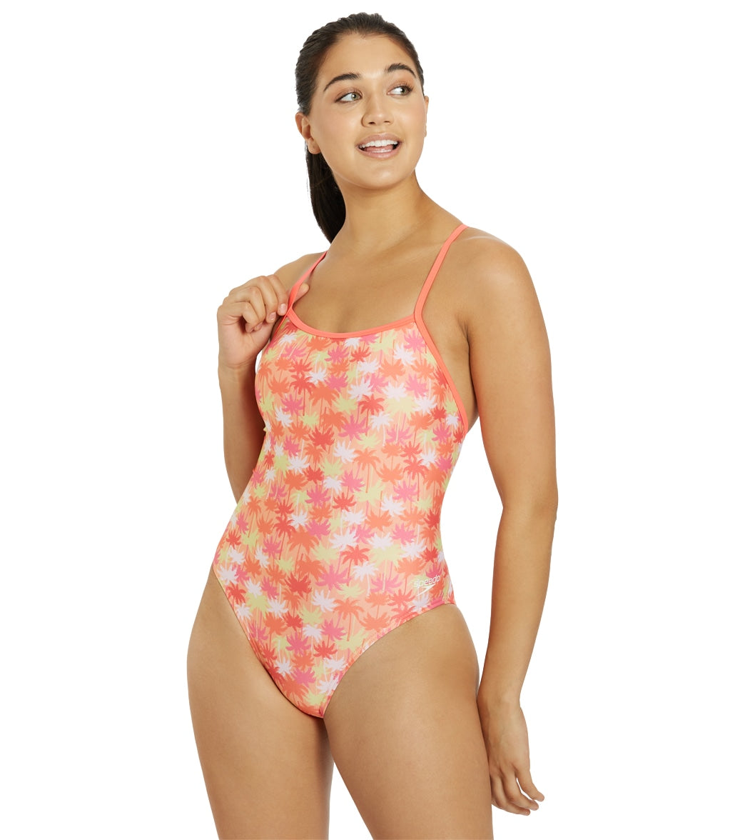 Speedo Vibe Women's Printed Double X Back One Piece Swimsuit