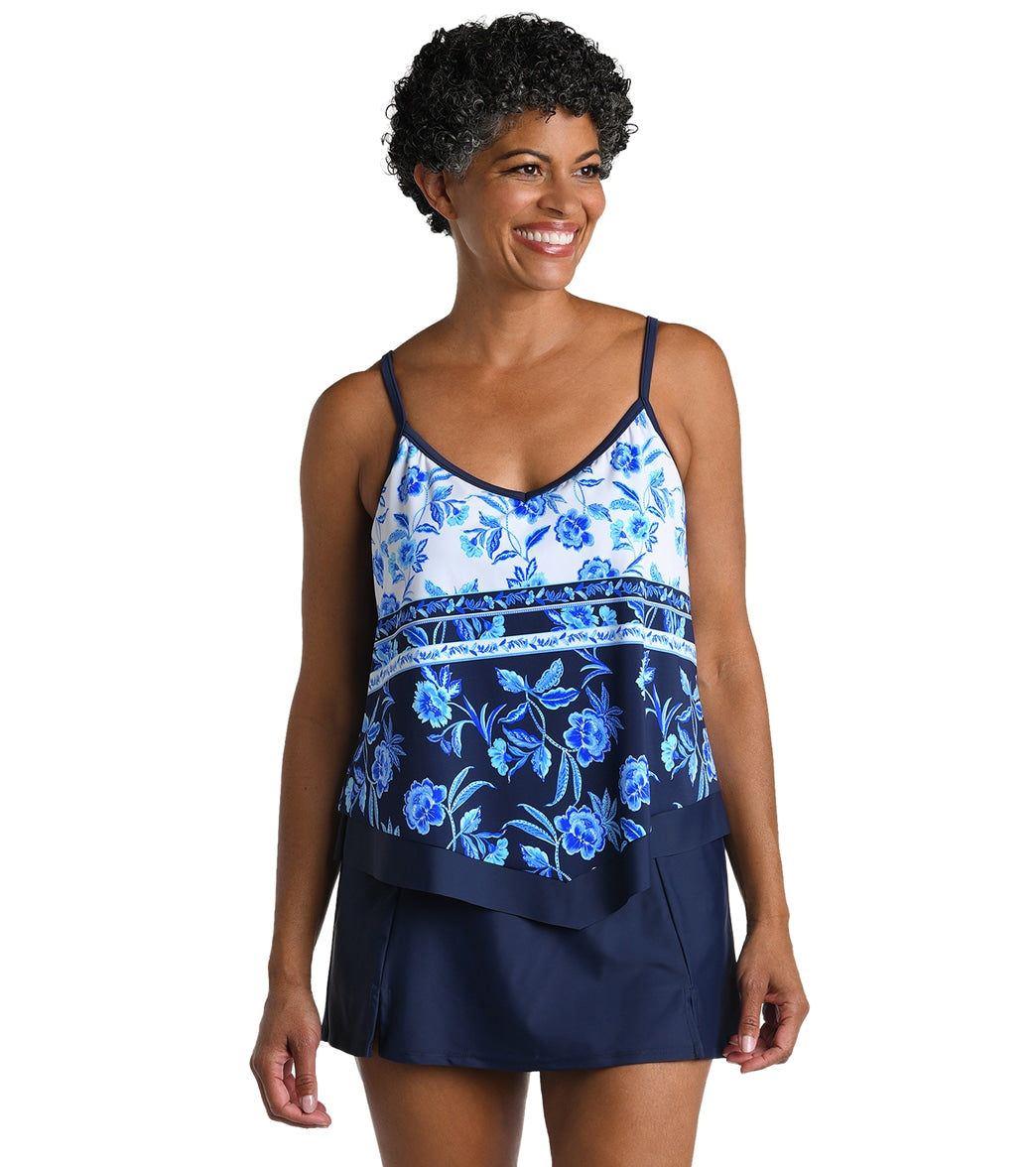 Maxine Women's Shibori Vines Flutter Tankini Top