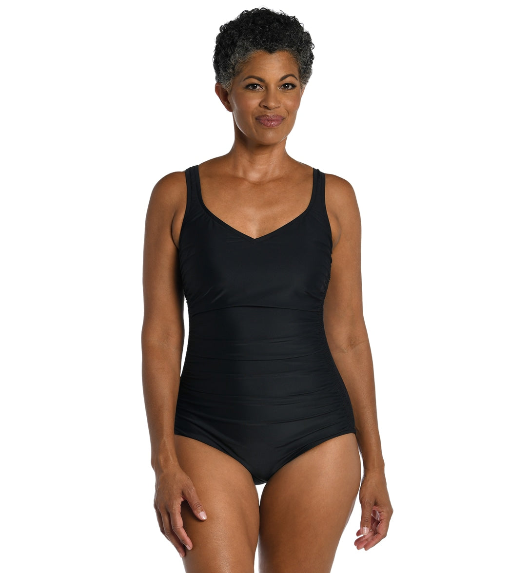 Maxine Women's Solid Over The Shoulder One Piece Swimsuit