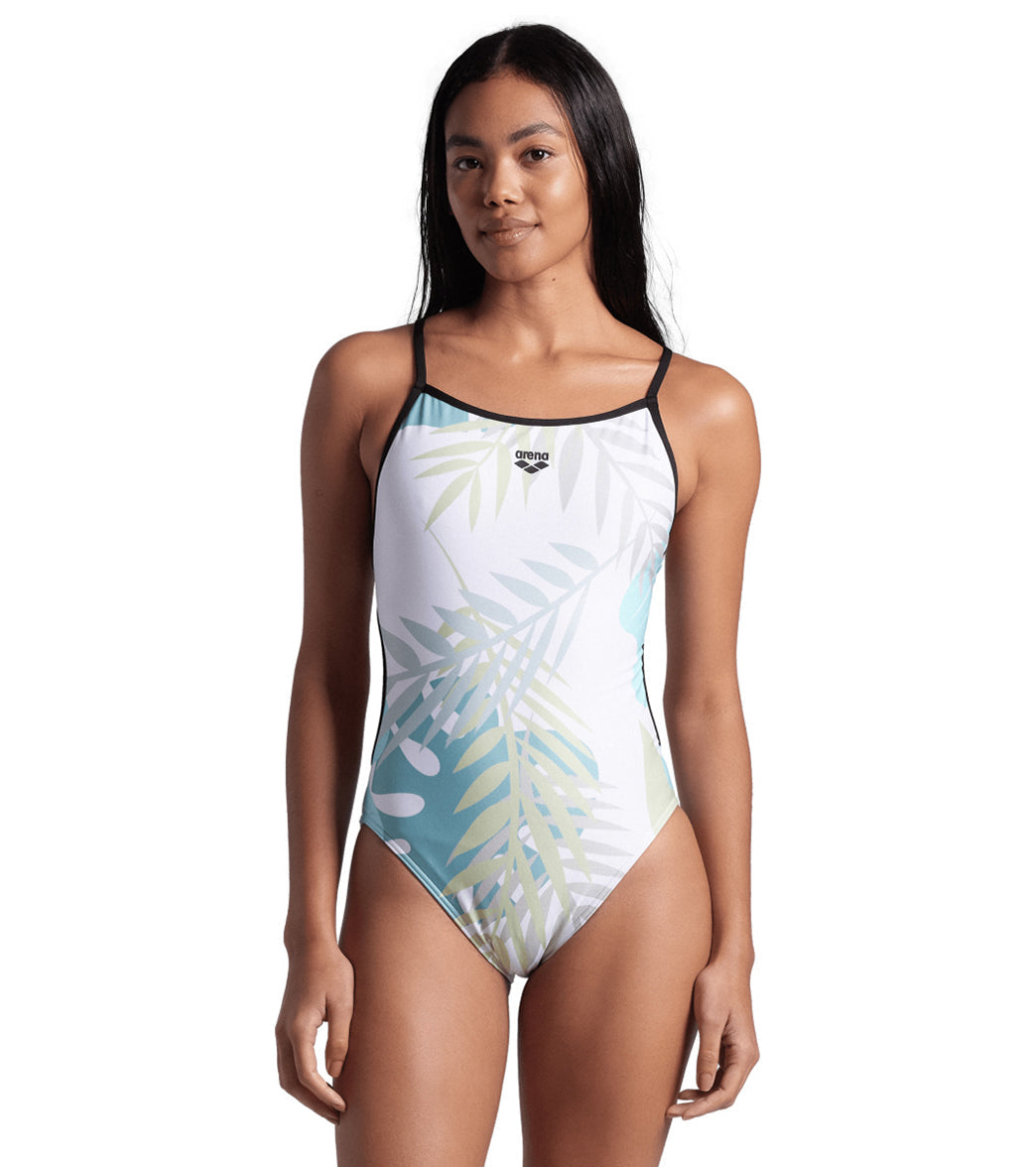 Arena Women's Light Floral Lace Back One Piece Swimsuit
