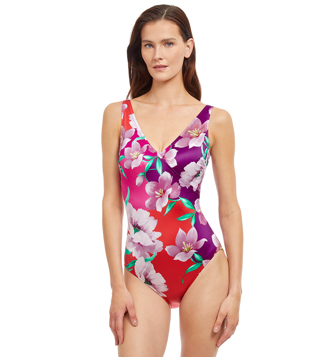 Gottex Womens Bella Rosa Surplice One Piece Swimsuit