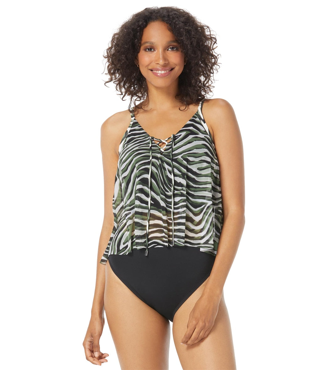 Coco Reef Women's Wild Zebra Femme Bra Sized Mesh Layer Tankini Top (C/D/DD Cup)
