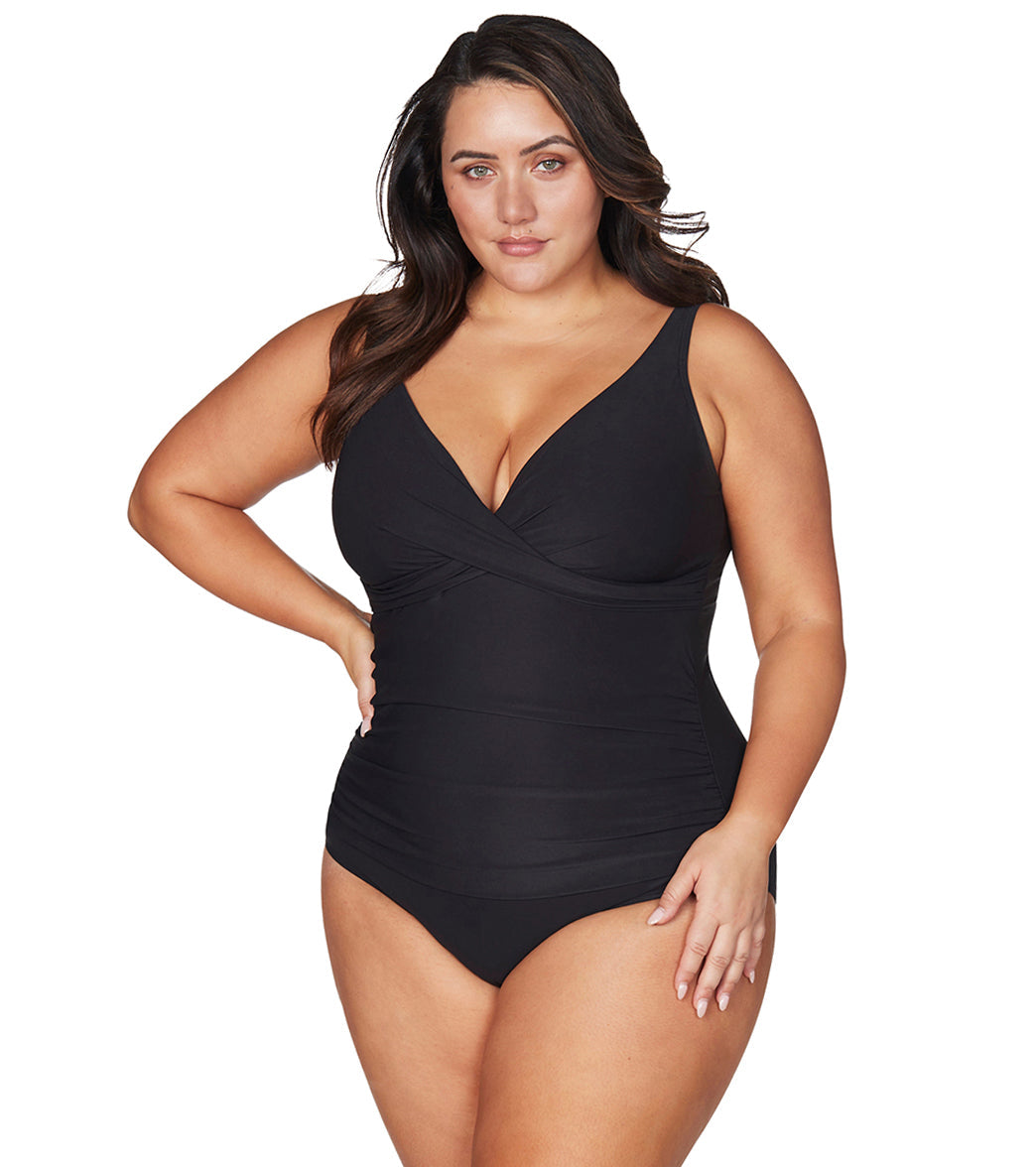 Artesands Woman's Plus Size Hues Delacroix Cross Front One Piece Swimsuit (Multifit D-G Cup)