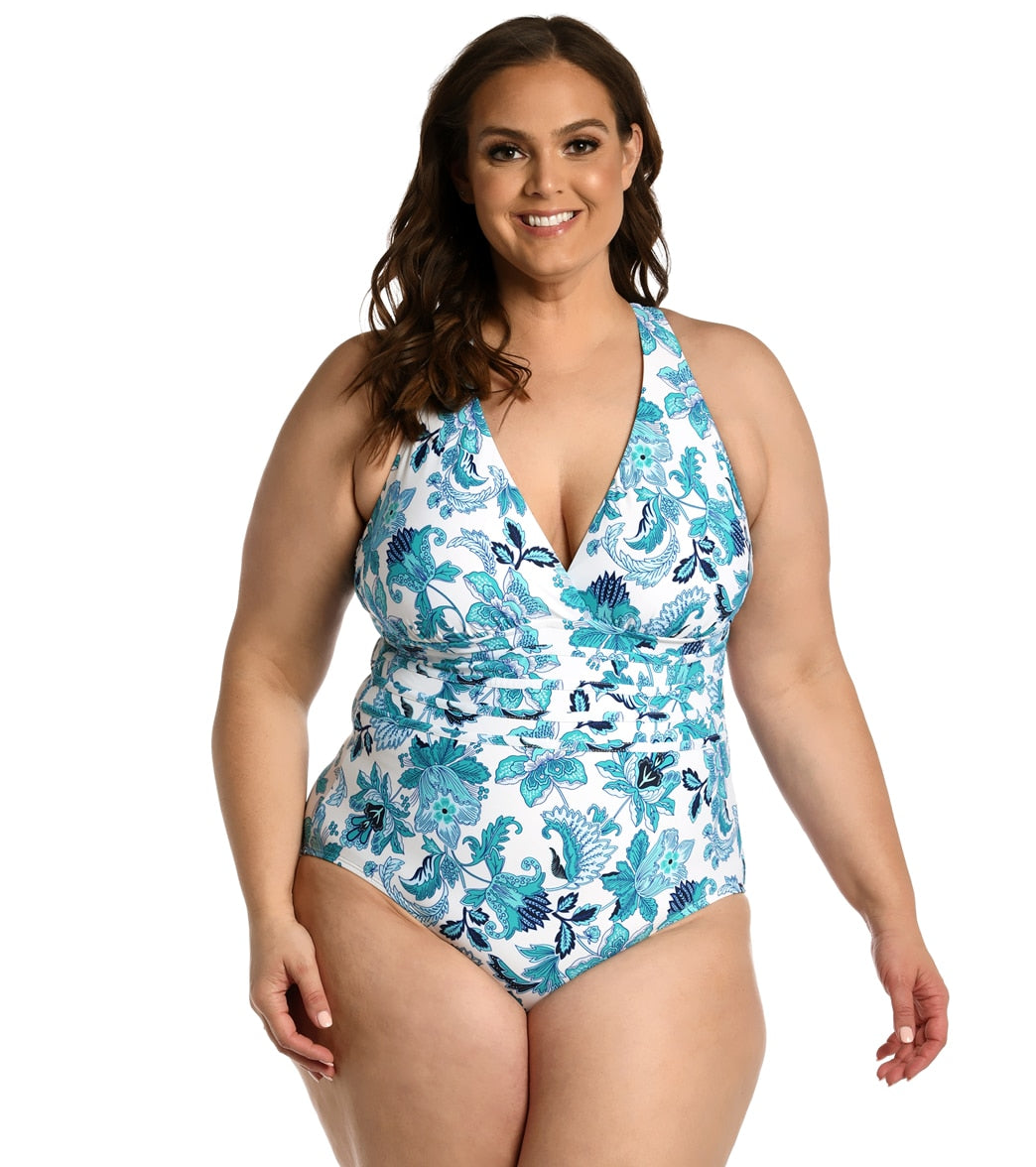 La Blanca Women's Plus Santorini Sun Cross Back One Piece Swimsuit