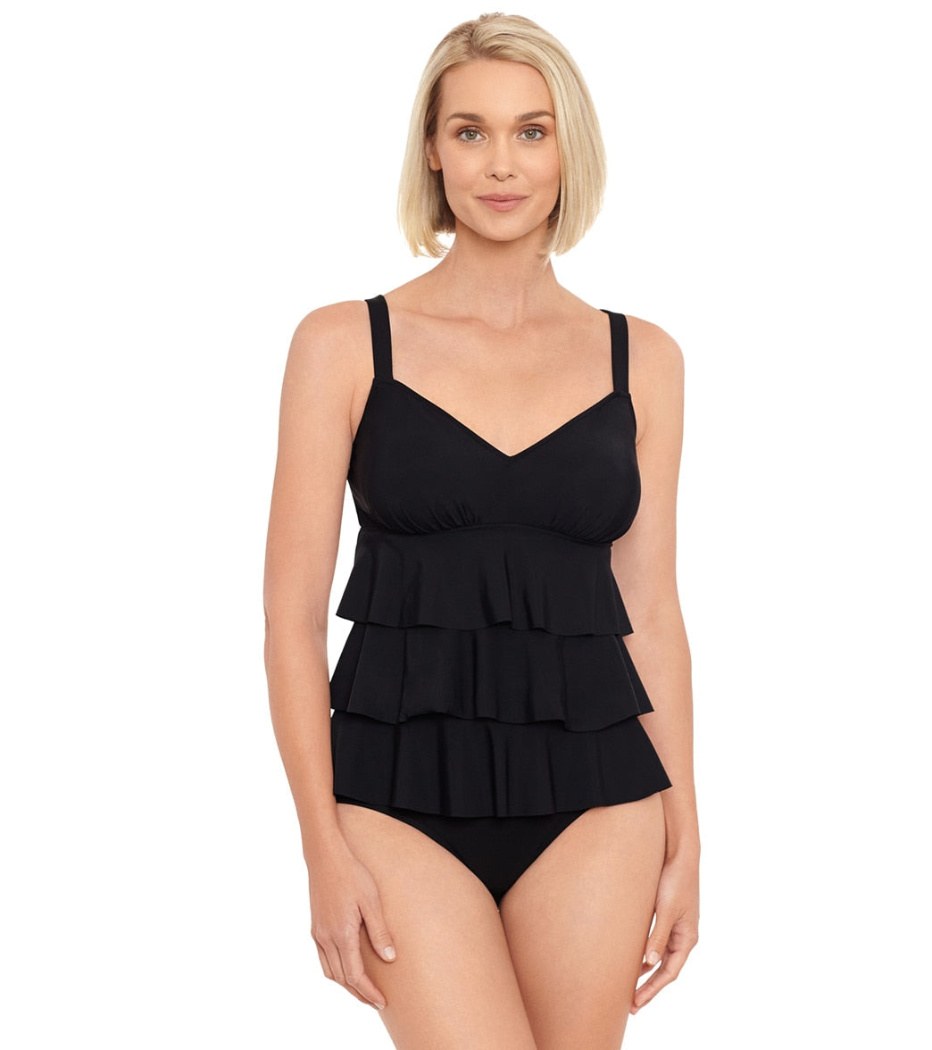 Penbrooke Women's Solid Triple Tier Tankini Top