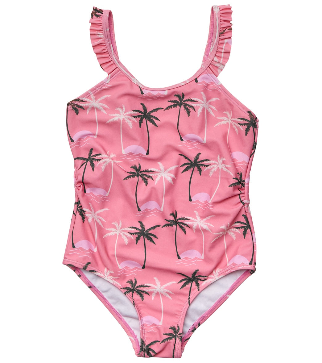 Snapper Rock Girls' Palm Paradise Frill Strap One Piece Swimsuit (Toddler, Little Kid, Big Kid)