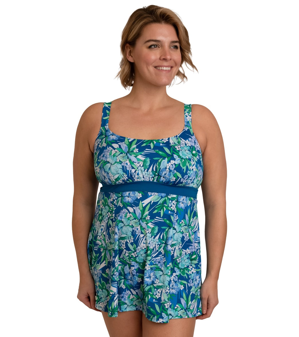 Fit4U Women's Plus Size Tango Empire Banded Swim Dress