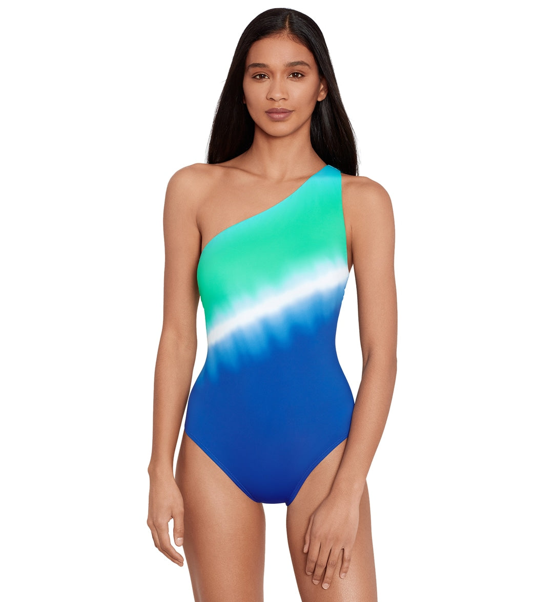 Ralph Lauren Women's Cabana Ombre One Shoulder One Piece Swimsuit
