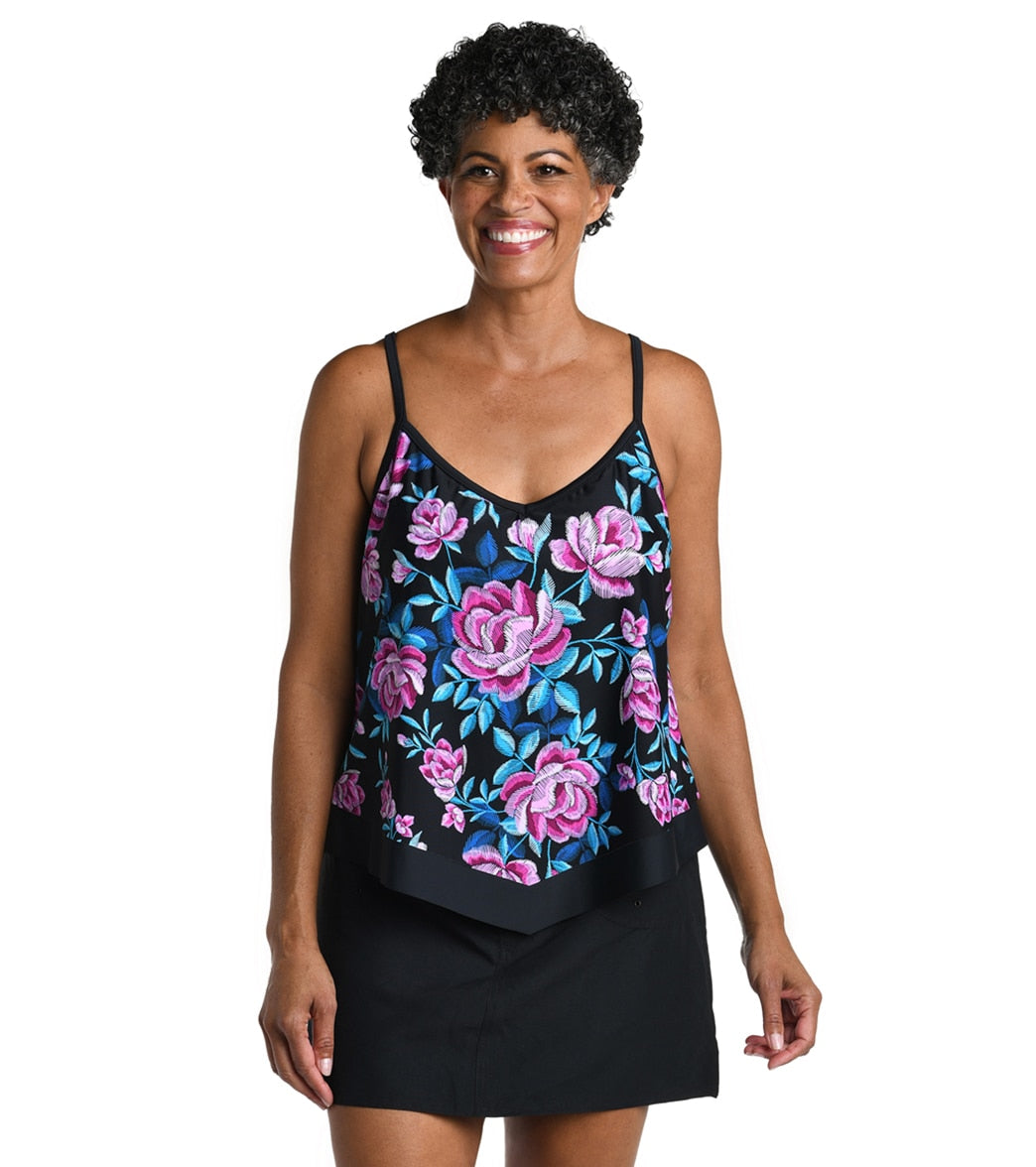 Maxine Women's Midnight Orchid Flutter Tankini Top