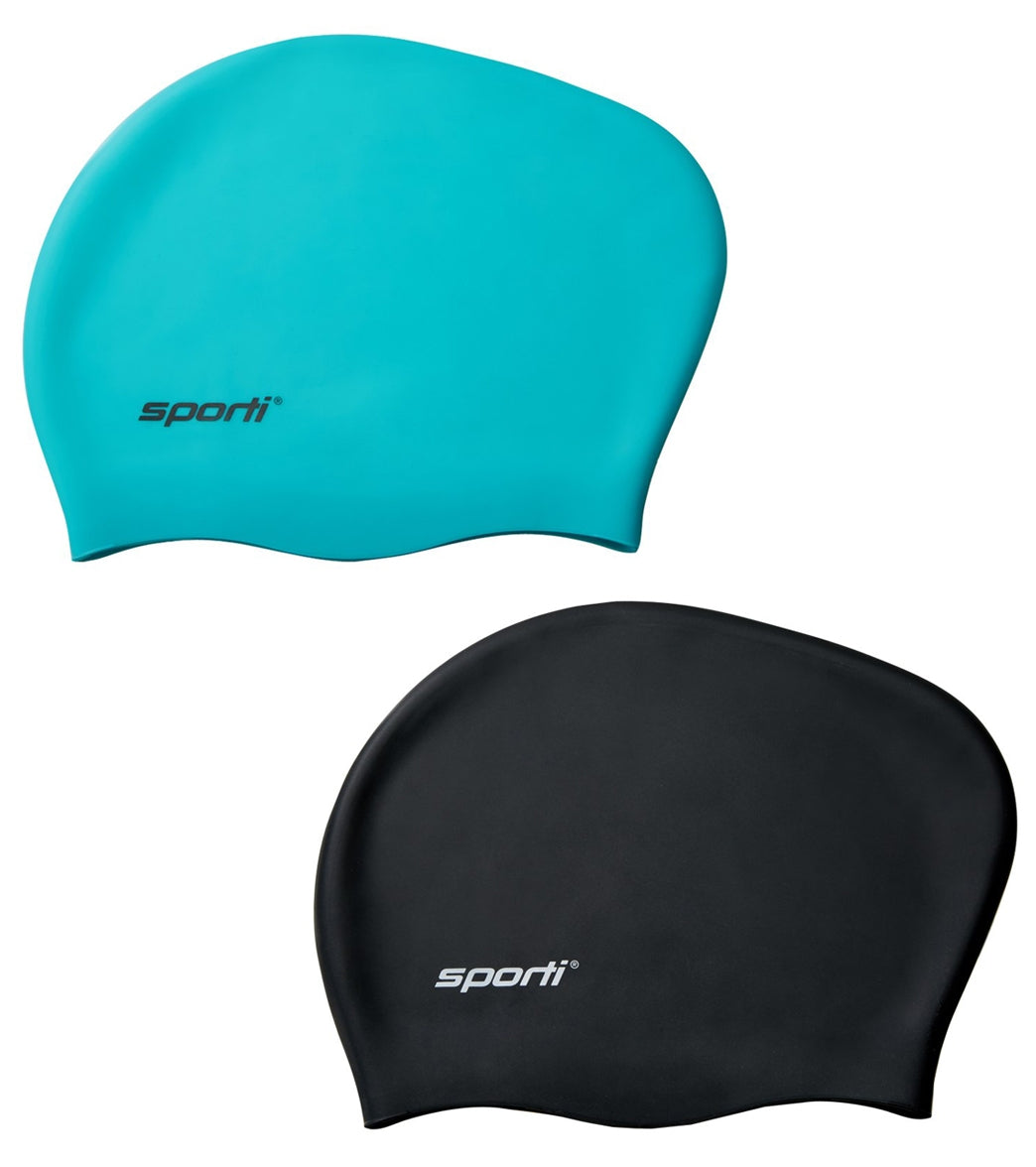 Sporti Long Hair Bun Silicone Swim Cap Set of 2