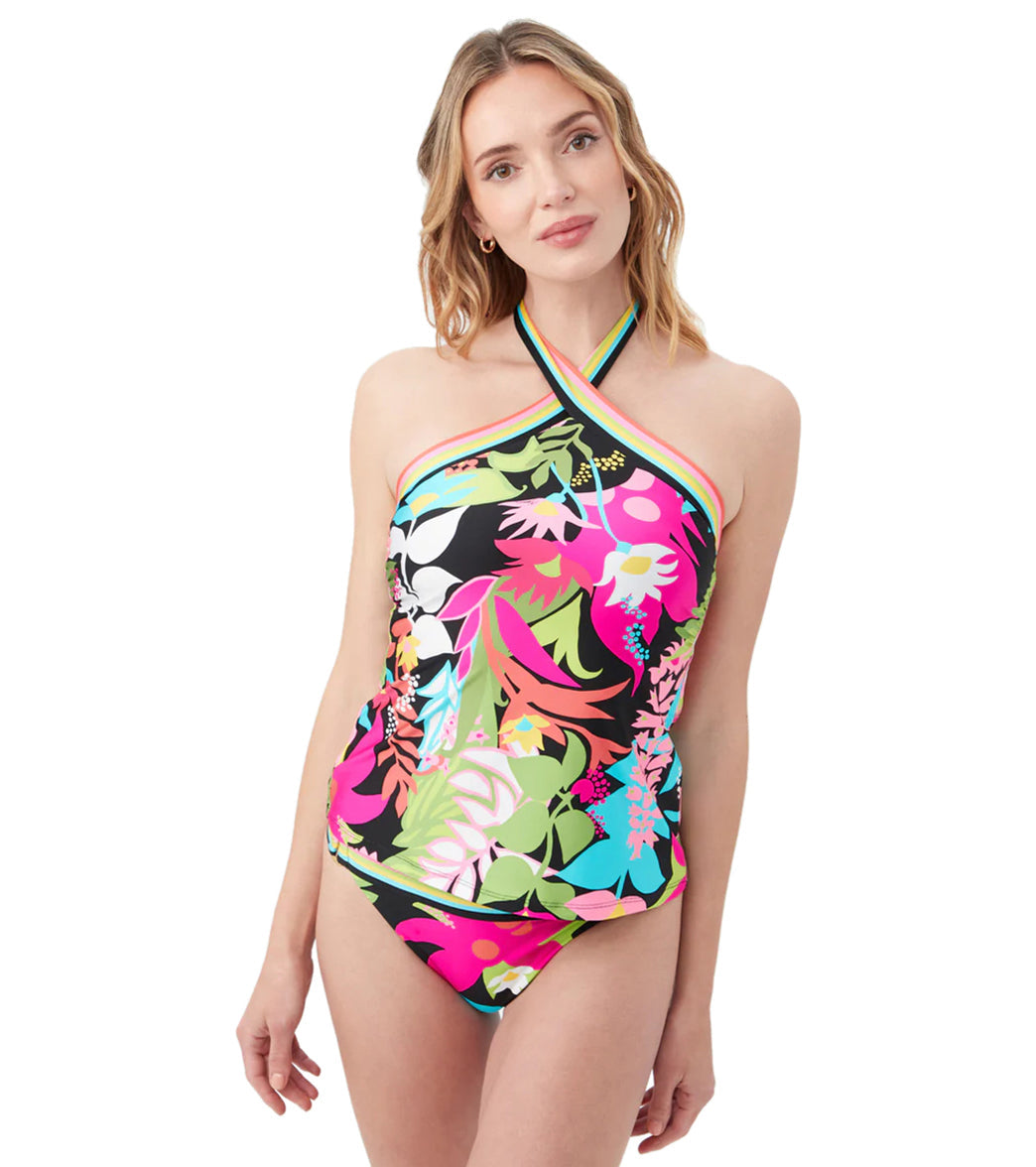 Trina Turk Women's Tiki Reversible High Neck Tankini Top