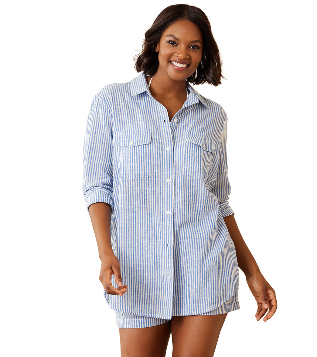 Tommy Bahama Women's Shoreline Stripe Boyfriend Shirt