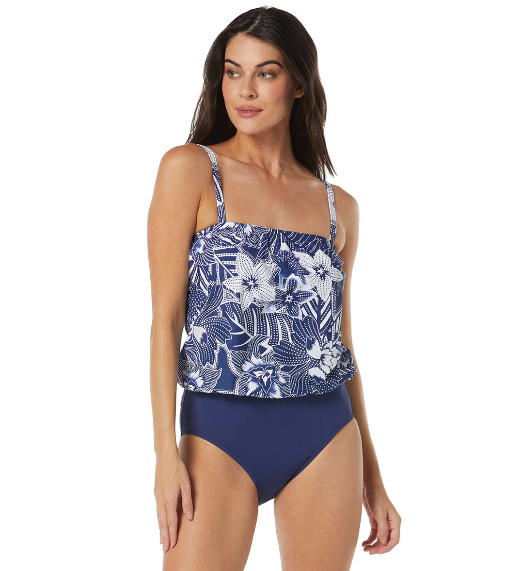 Roxanne Women's Bra Sized Chlorine Resistant Tropic Bloom Blouson One Piece Swimsuit (C/D/DD Cup)