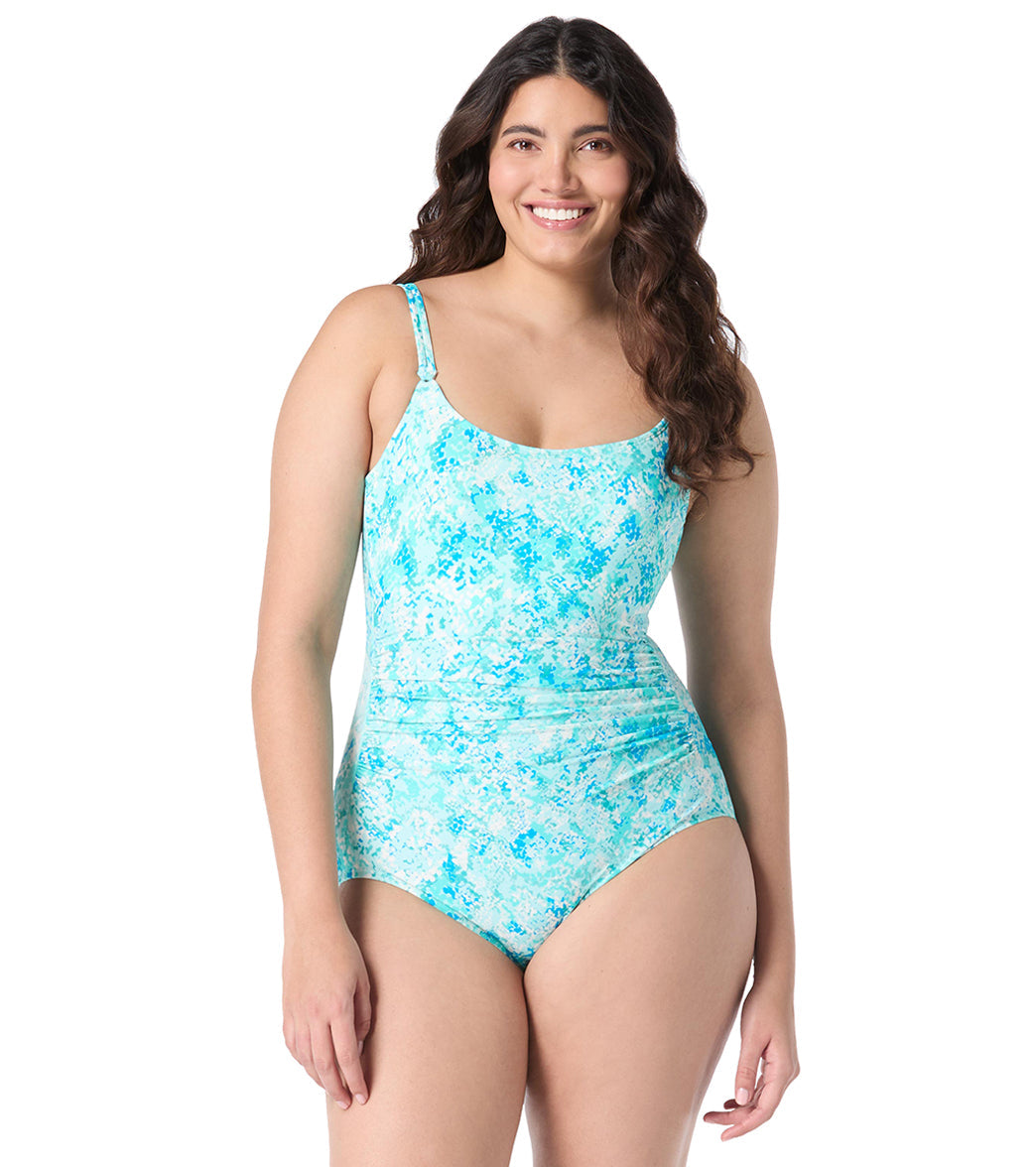 Roxanne Women's Chlorine Resistant Bra Sized Cabana Lights Shirred One Piece Swimsuit (D/DD Cup)