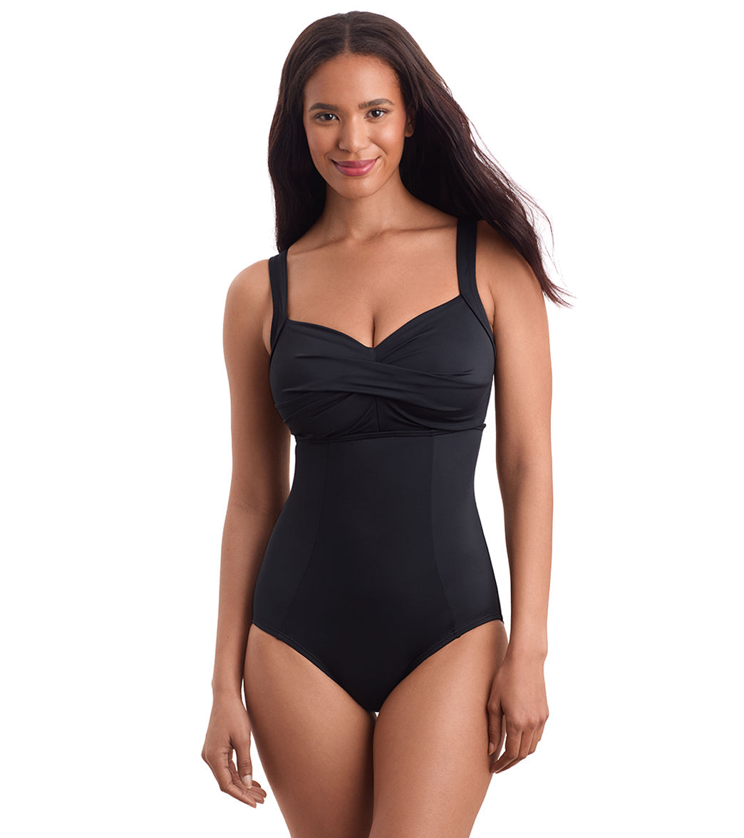 Shape Solver SPORT Women's Fashion Solids Twist Bra Tank One Piece Swimsuit