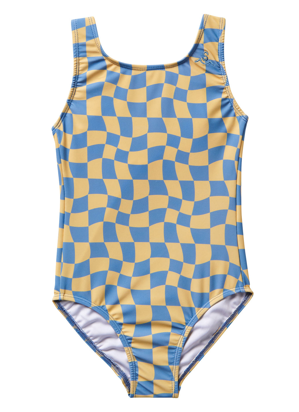 Seaesta Surf Girls' Print Wavy Checks One Piece Swimsuit (Little Kid, Big Kid)