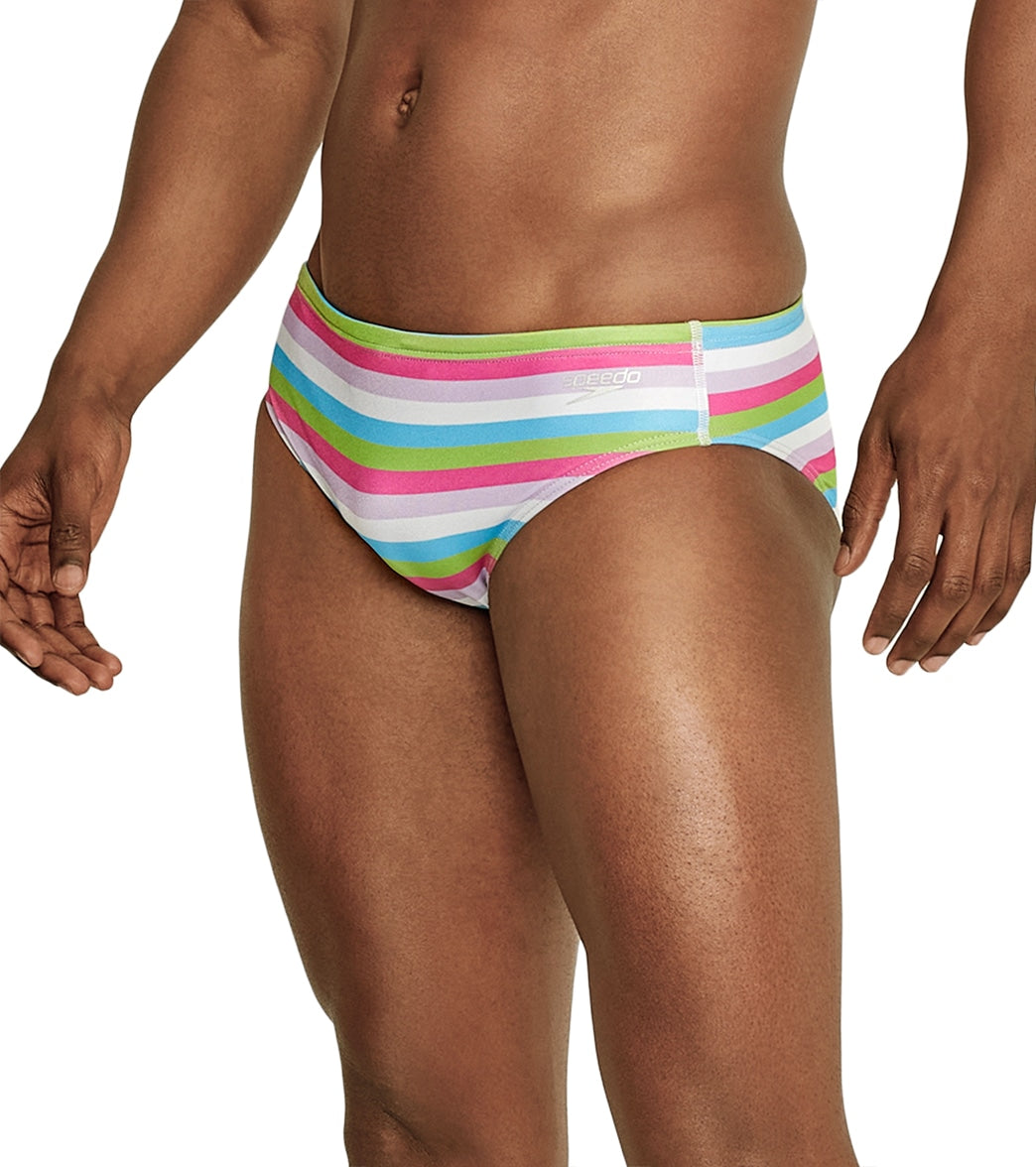 Speedo Vibe Men's Printed One Brief Swimsuit Multi Stripe/Green Gecko