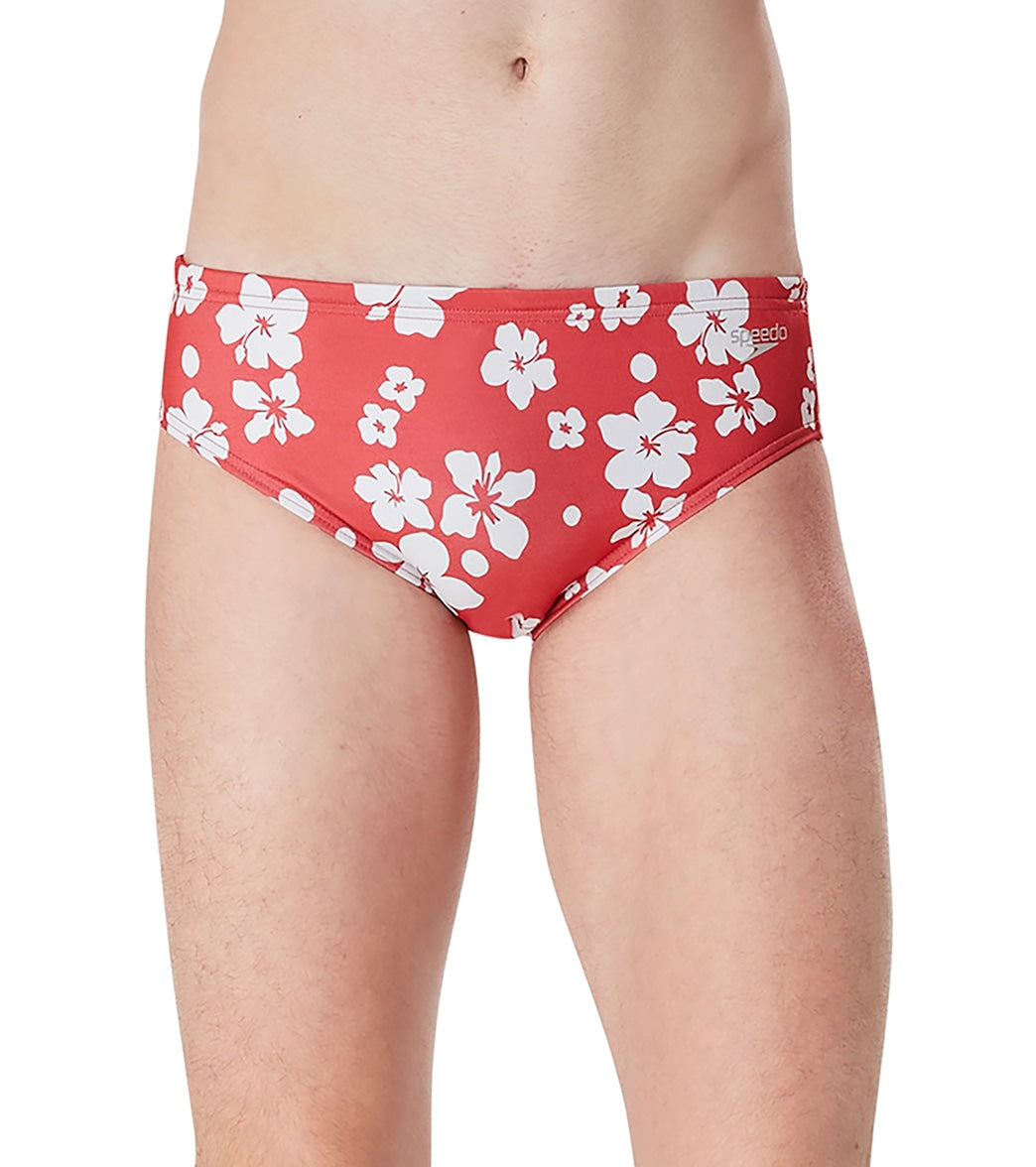 Speedo Vibe Men's Printed One Brief Swimsuit Bondi Blossom/High Risk Red