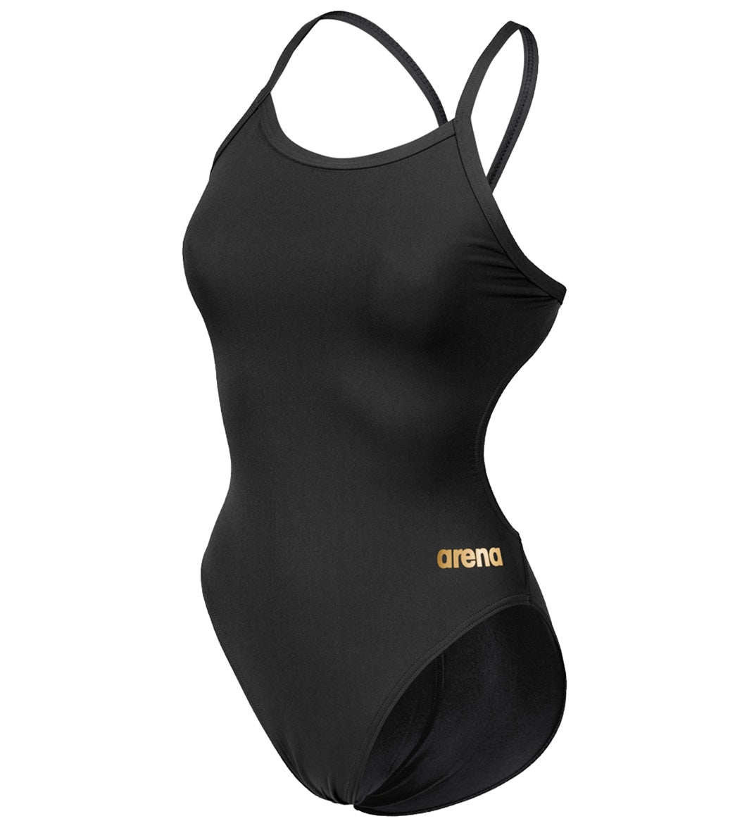 Arena Women's Solid Challenge Back One Piece Swimsuit Black/Gold