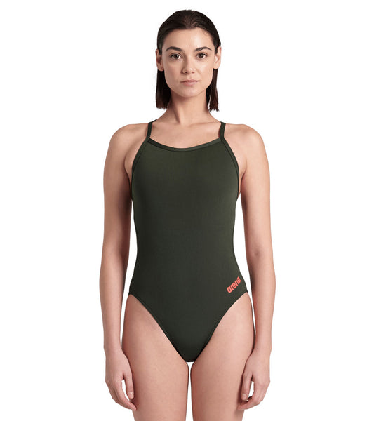 Arena Women's Solid Challenge Back One Piece Swimsuit Dark Sage