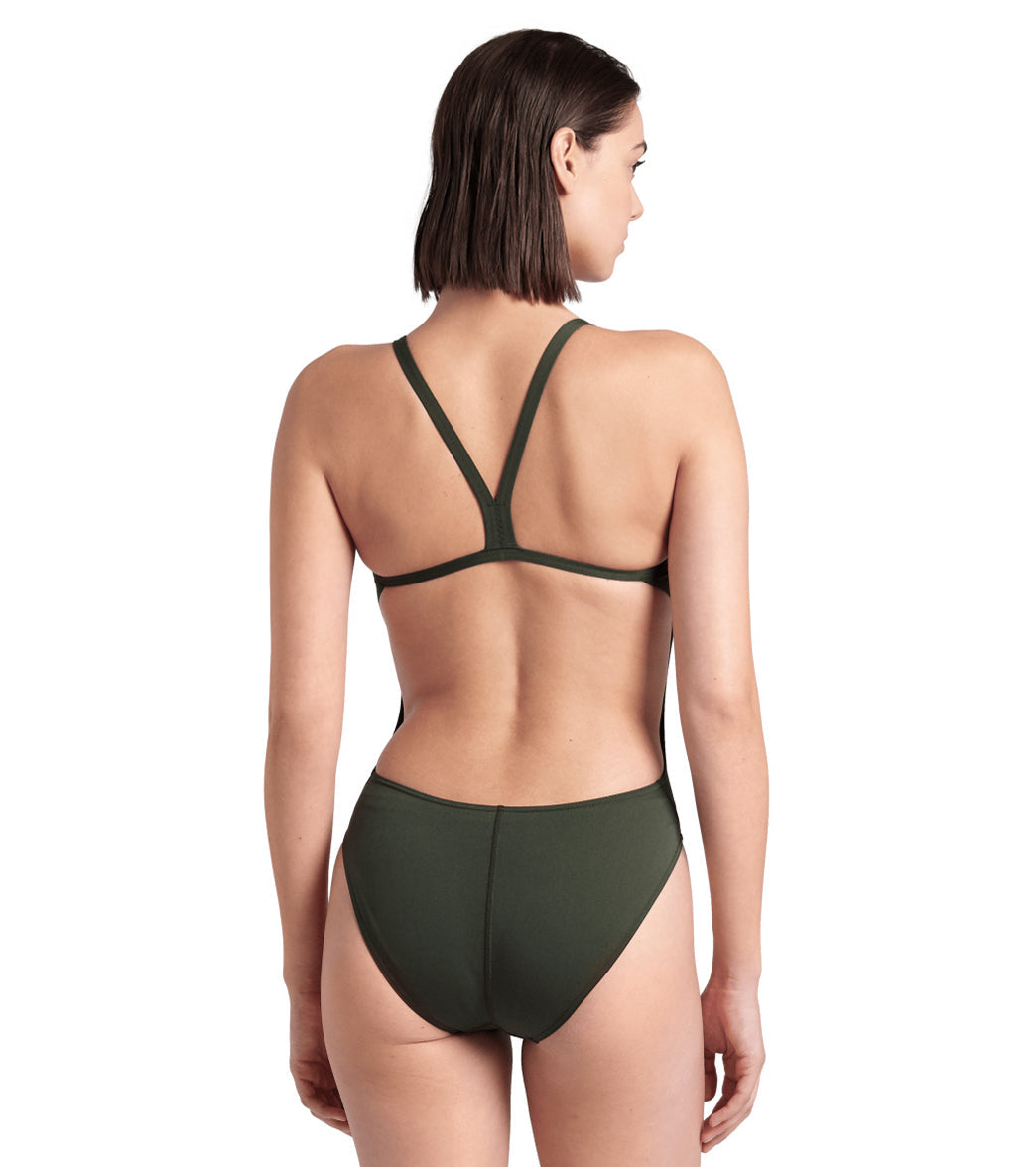 Arena Women's Solid Challenge Back One Piece Swimsuit Dark Sage