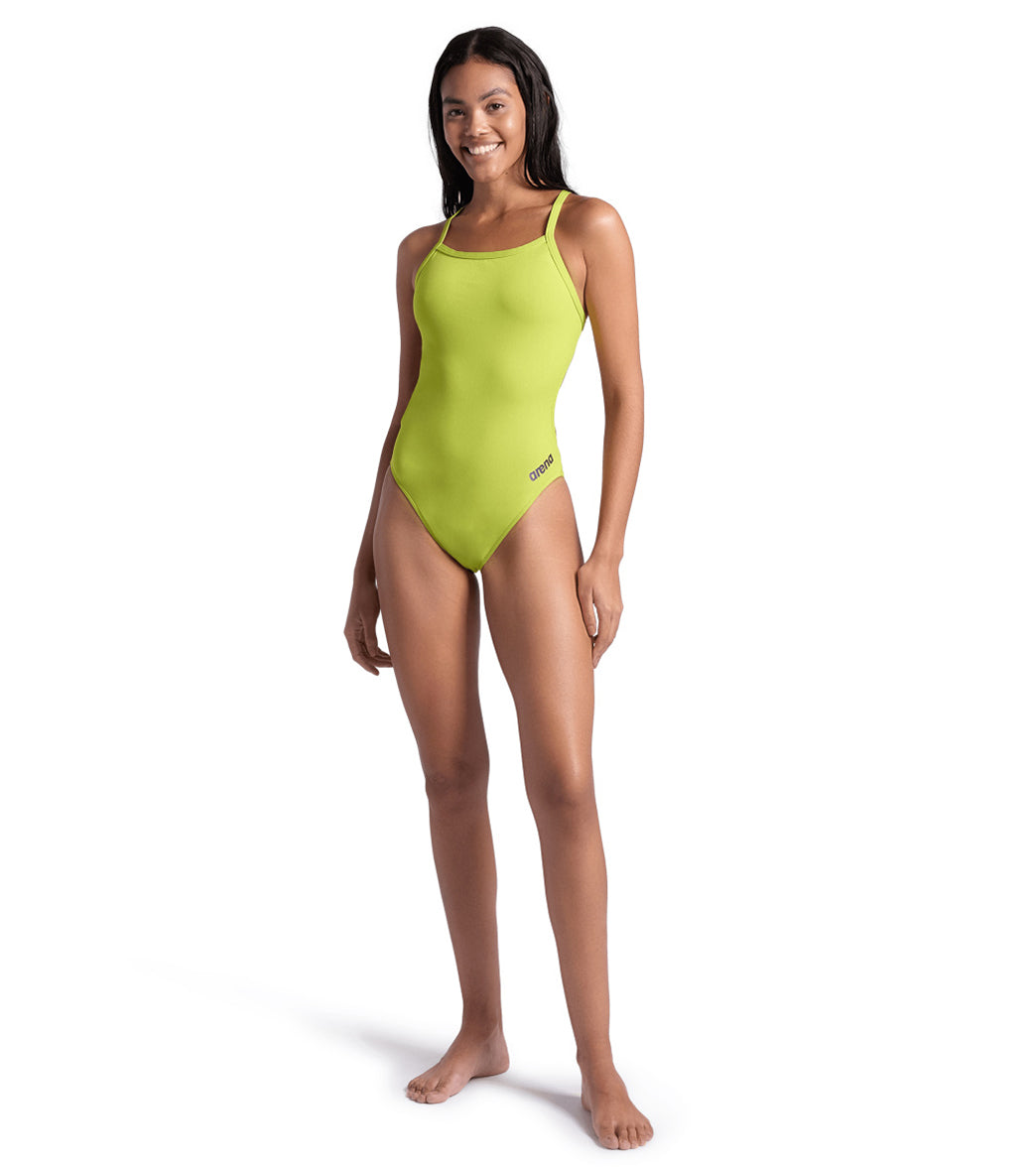 Arena Women's Solid Challenge Back One Piece Swimsuit Soft Green