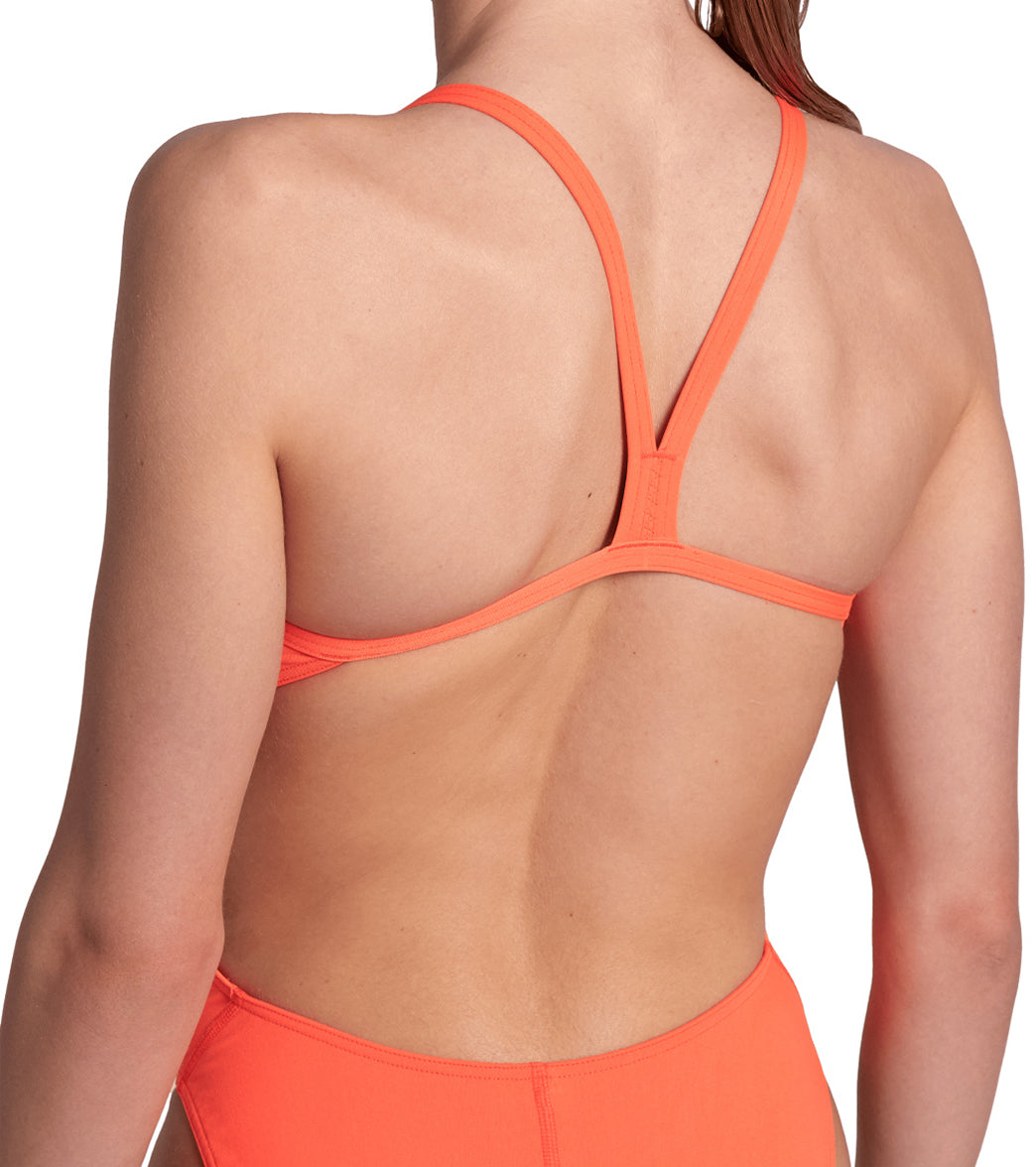 Arena Women's Solid Challenge Back One Piece Swimsuit Bright Coral
