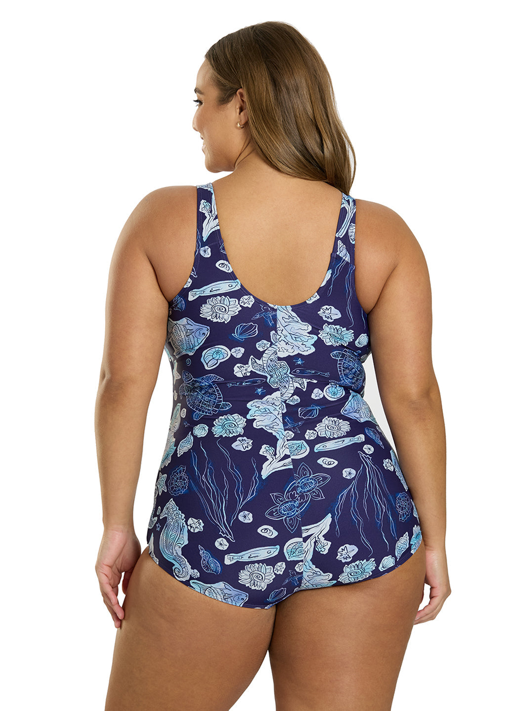 Sporti Plus Size Neptune's Reef Conservative Printed Girl Leg One Piece Swimsuit