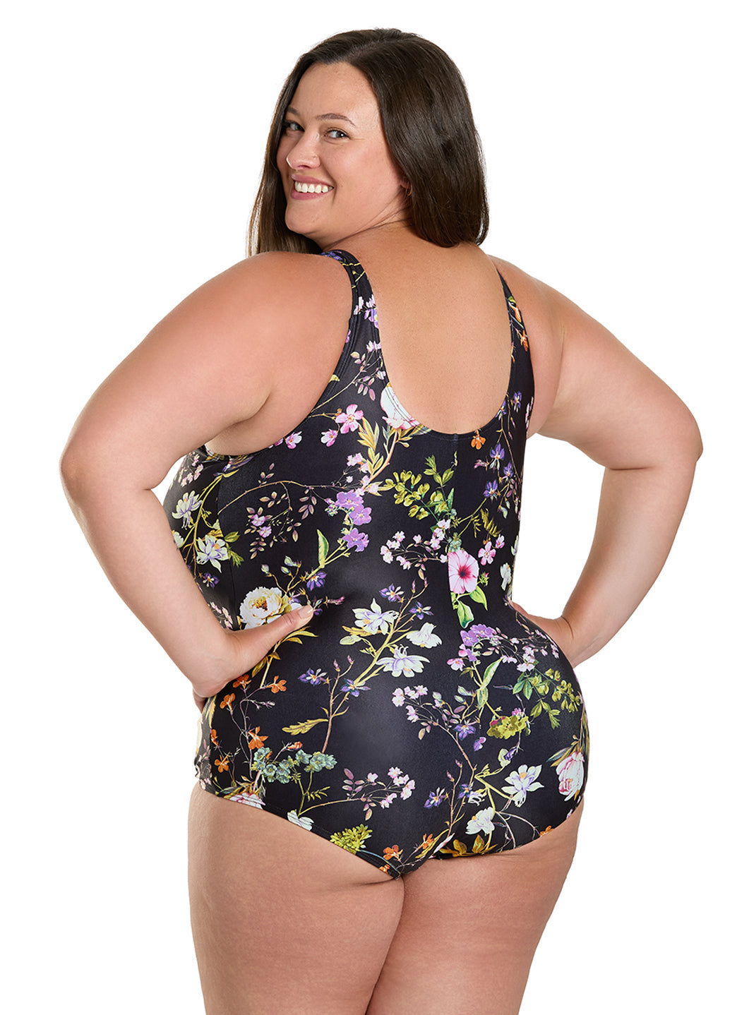 Sporti Plus Size HydroLast Moonlit Flora Chlorine Resistant Moderate Scoop Back One Piece Swimsuit