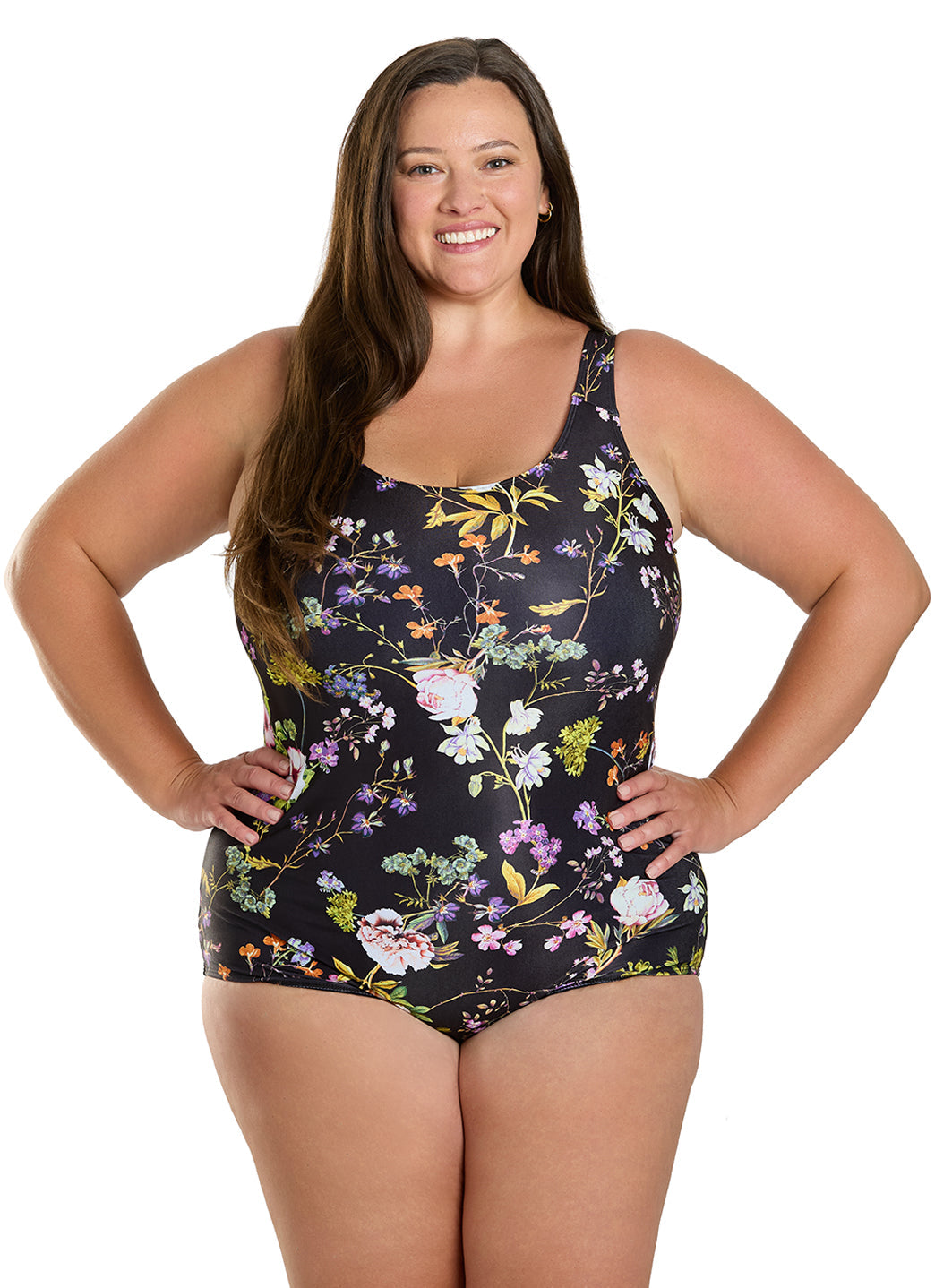 Sporti Plus Size HydroLast Moonlit Flora Chlorine Resistant Conservative Scoop Back One Piece Swimsuit