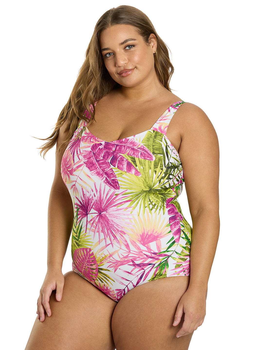 Sporti Plus Size Palm Royale Moderate Printed Sweetheart One Piece Swimsuit