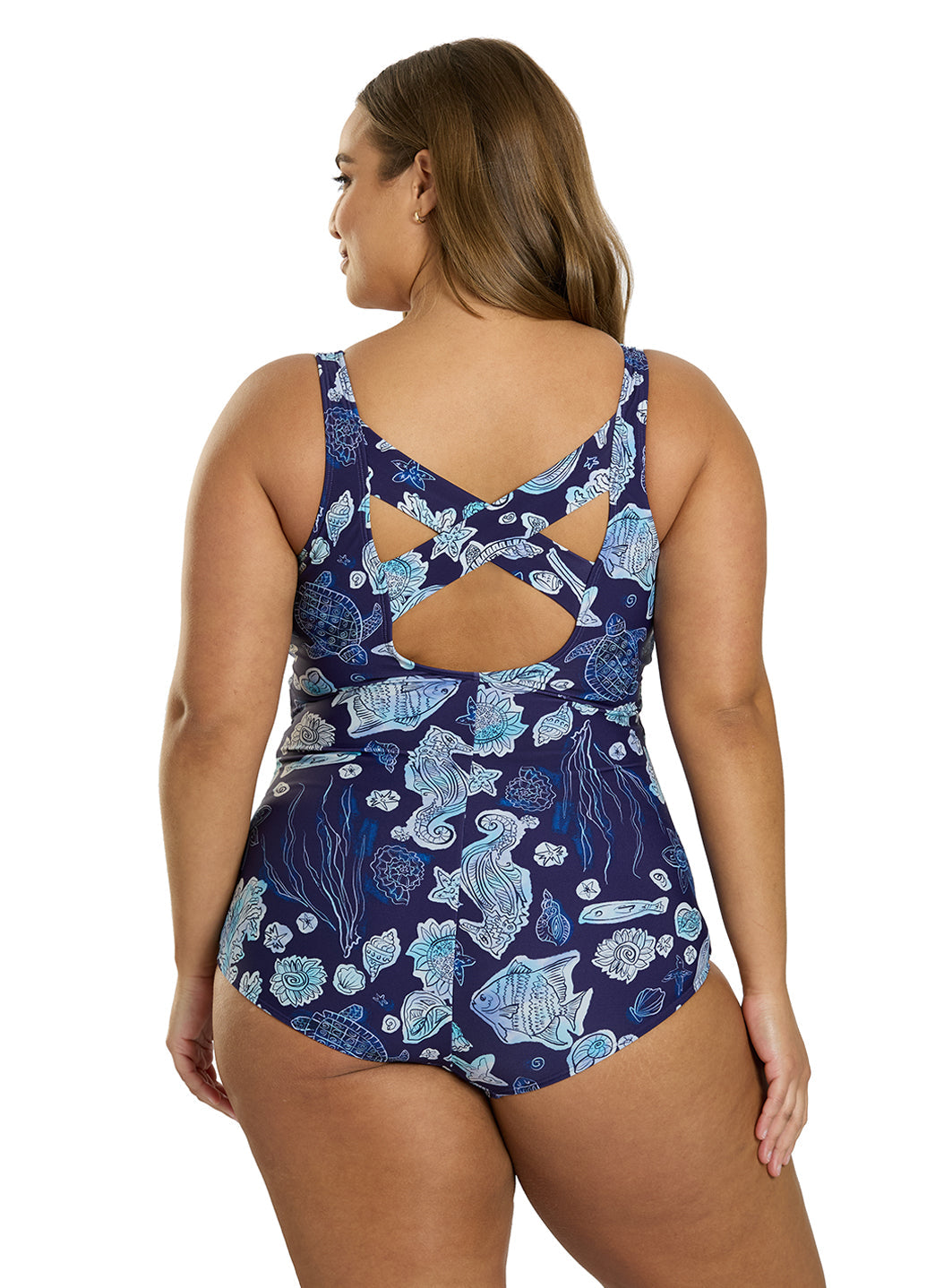 Sporti Plus Size Neptune's Reef Moderate Printed Sweetheart One Piece Swimsuit