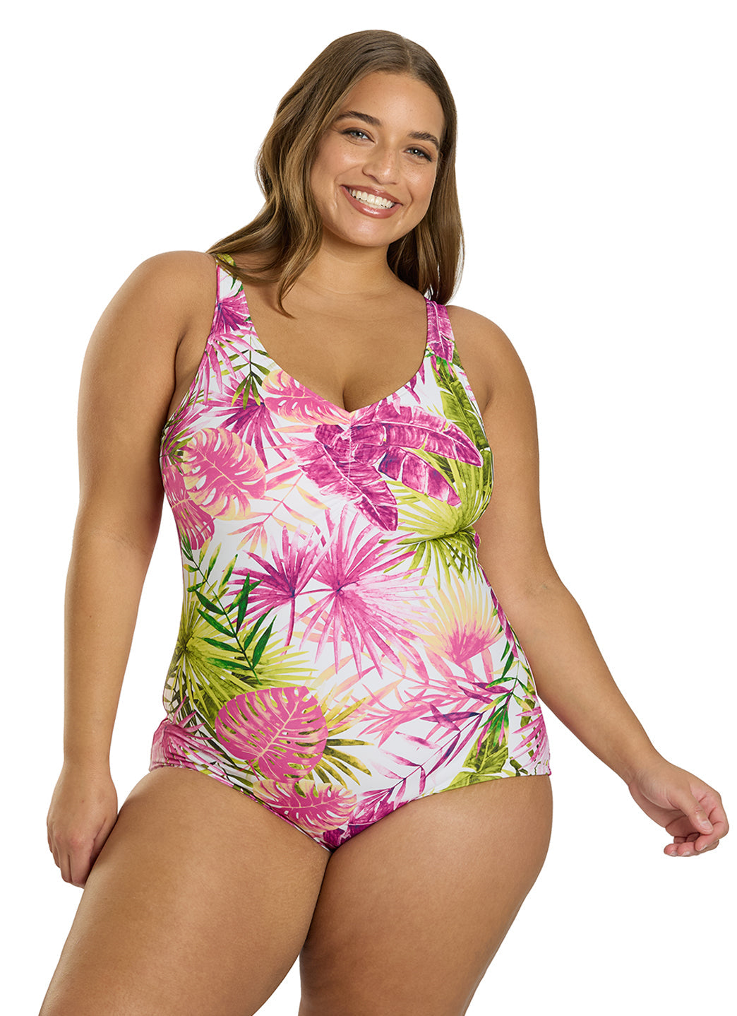 Sporti Plus Size Palm Royale Conservative Printed Girl Leg One Piece Swimsuit