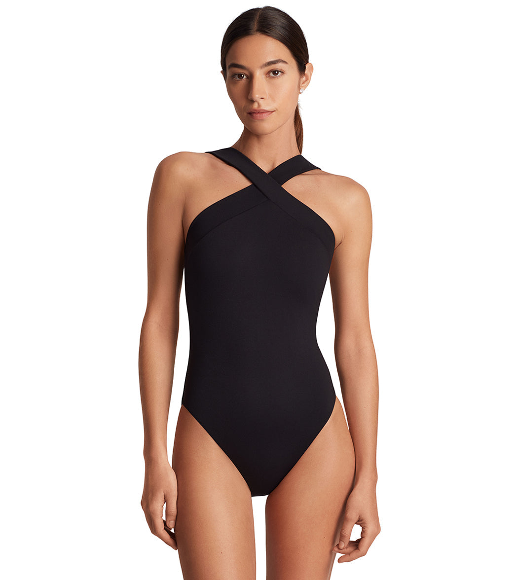 Lauren Ralph Lauren Women's Sculpting Solids Cross Front Over The Shoulder One Piece Swimsuit