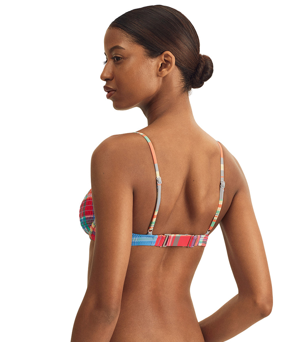 Polo Ralph Lauren Women's Smocked Madras Balconette Printed Jersey Bikini Top
