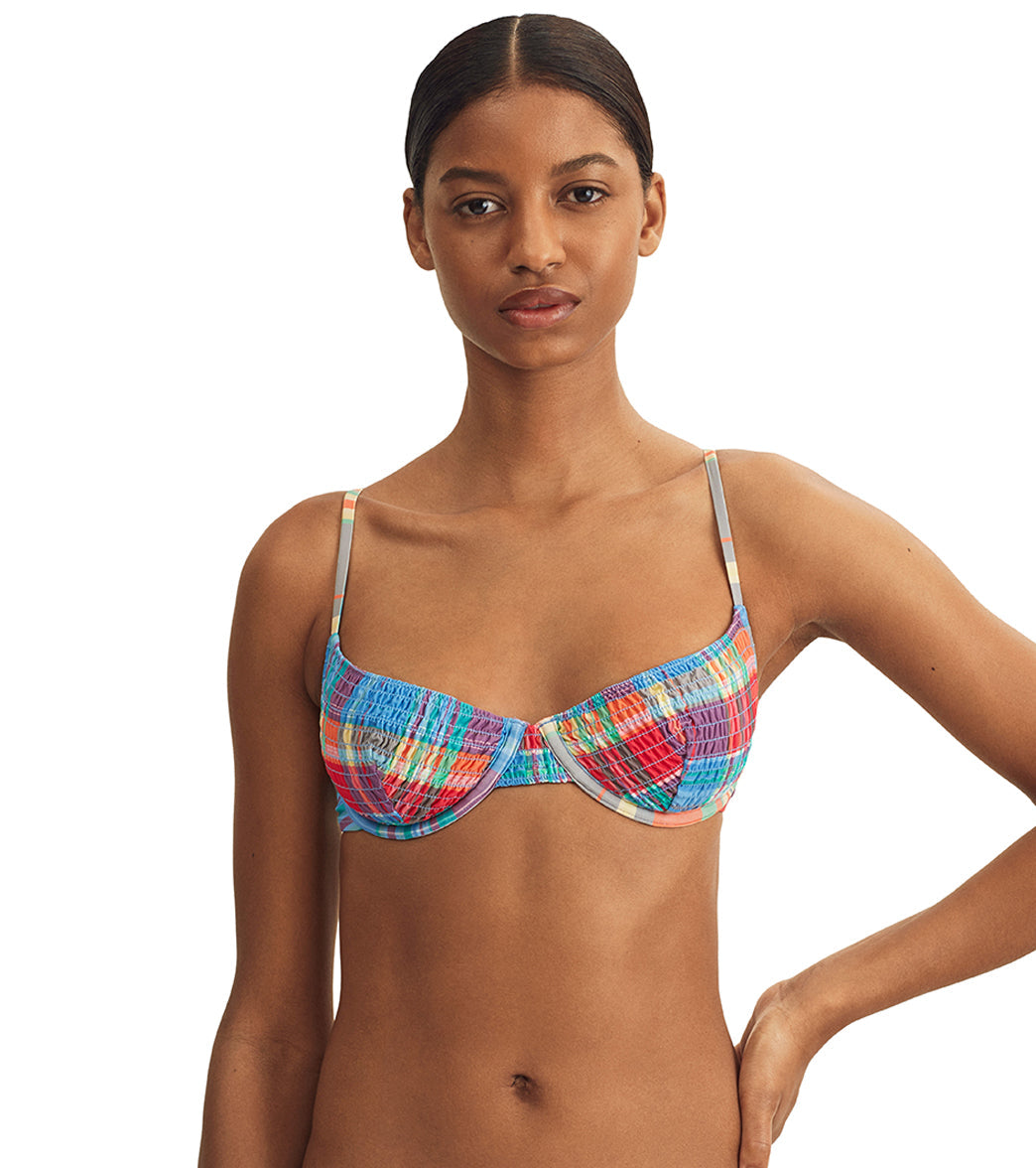 Polo Ralph Lauren Women's Smocked Madras Balconette Printed Jersey Bikini Top