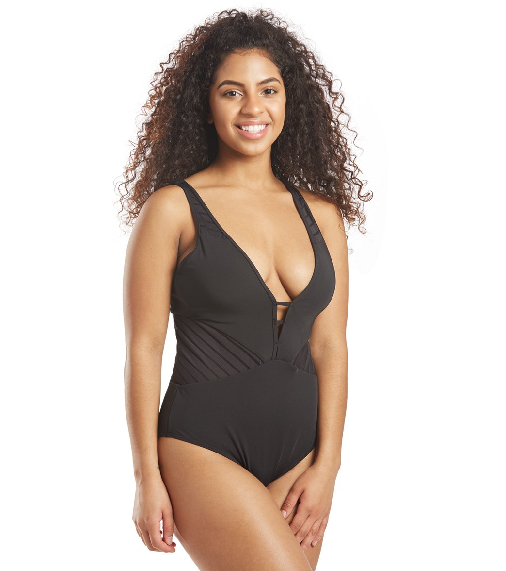Jets Swimwear Australia Paralells Plunge One Piece Swimsuit (D/DD Cup)