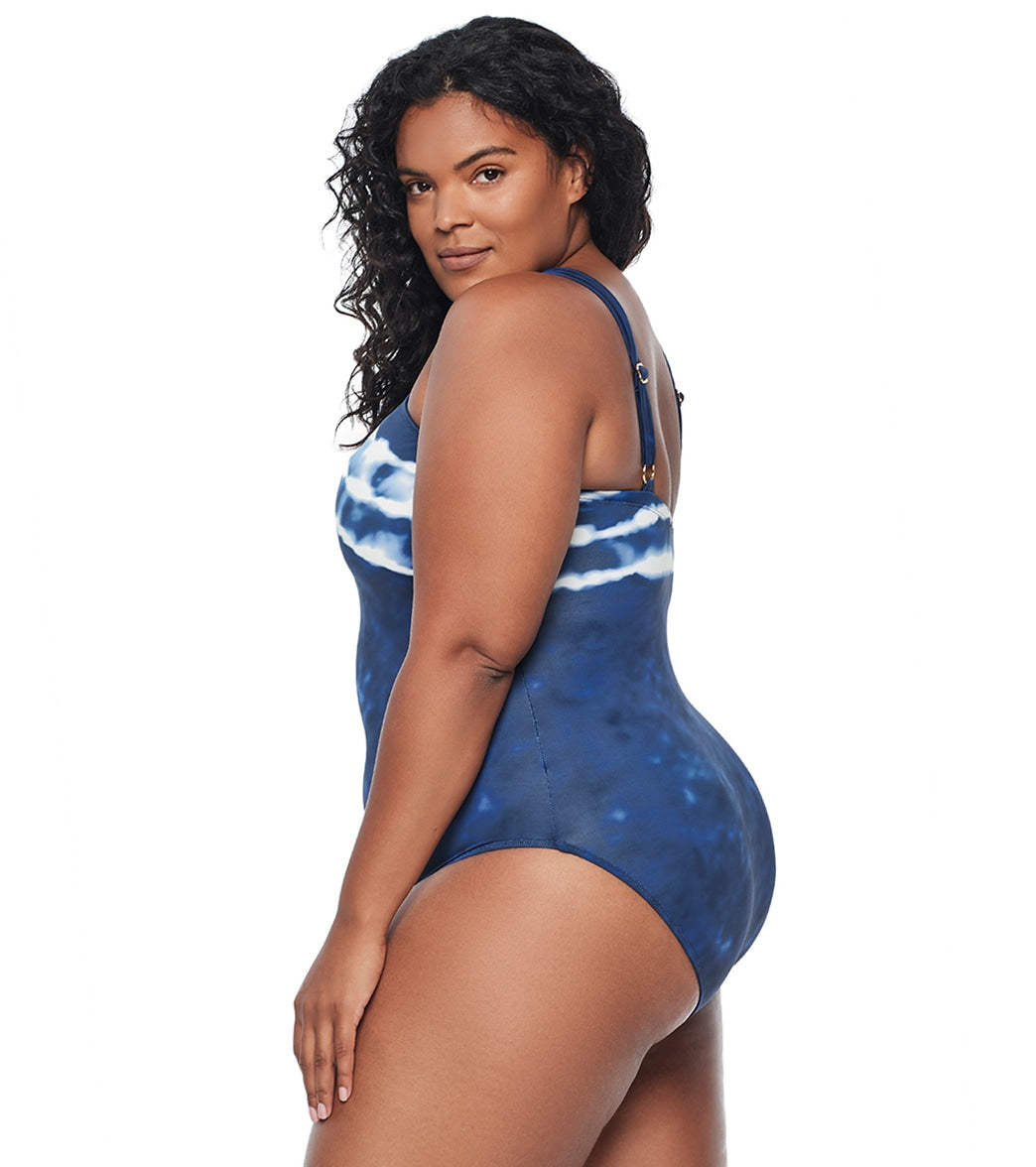 Lauren Ralph Lauren Women's Plus Size Shoreline Stripe High Neck One Piece Swimsuit