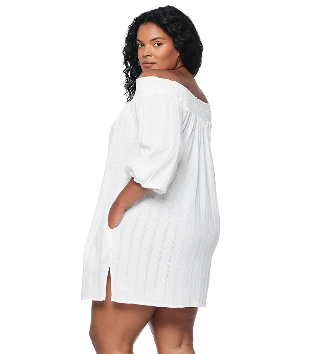 Lauren Ralph Lauren Women's Plus Size Dobby Off the Shoulder Dress