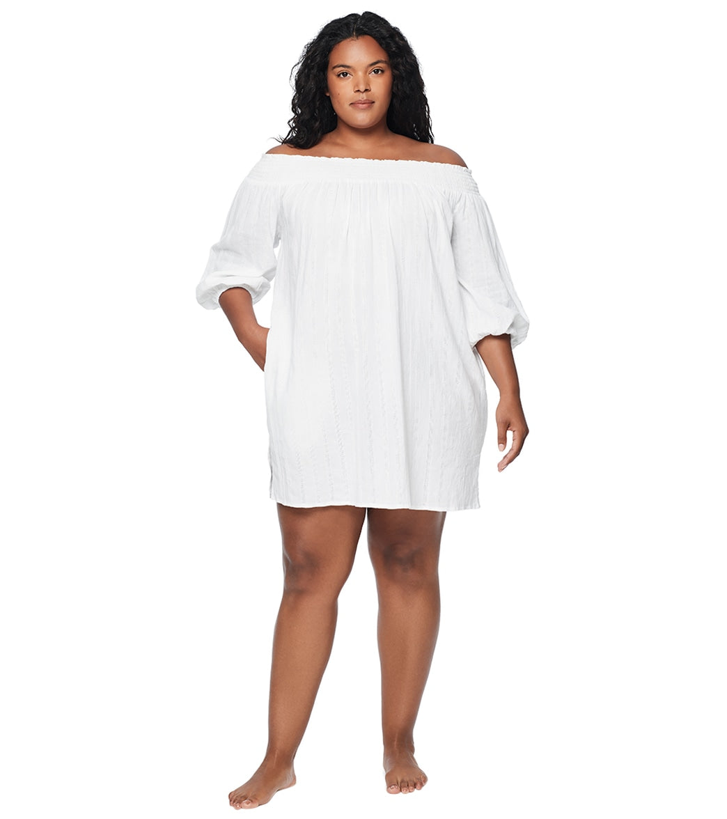 Lauren Ralph Lauren Women's Plus Size Dobby Off the Shoulder Dress