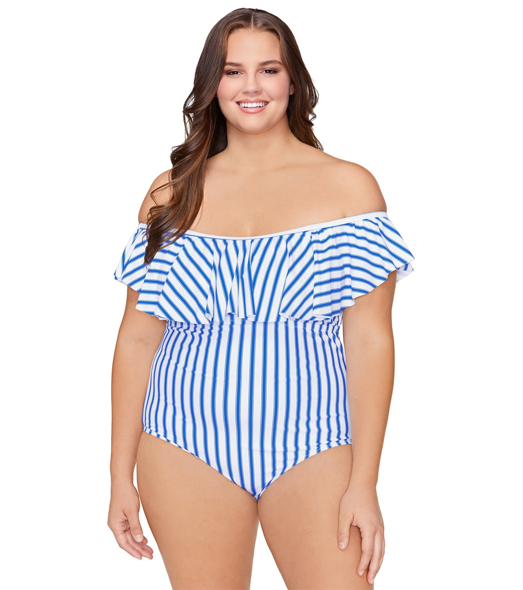 Raisins Women's Plus Size Coastal Tortuga One Piece Swimwuit