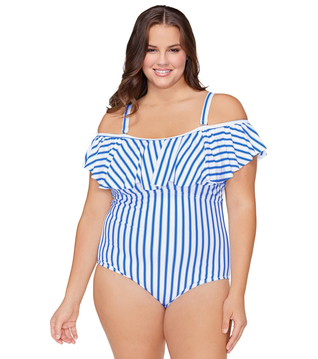 Raisins Women's Plus Size Coastal Tortuga One Piece Swimwuit