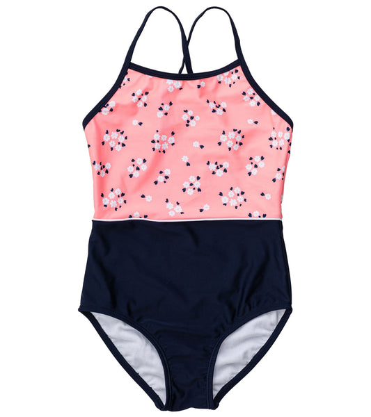 Snapper Rock Girls' Ditsy Coral Classic Crossback Swimsuit (Toddler, Little Kid, Big Kid)