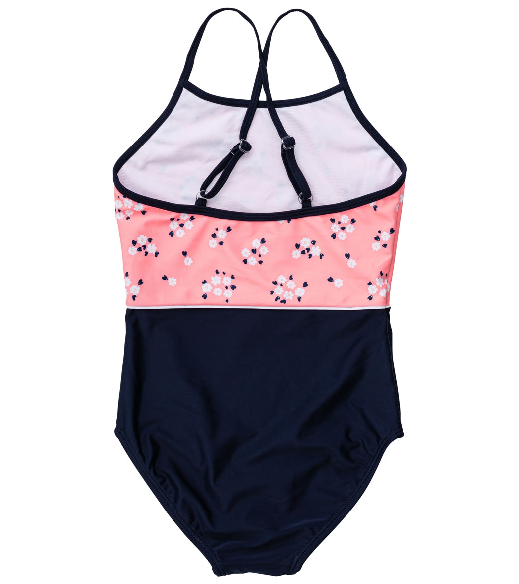 Snapper Rock Girls' Ditsy Coral Classic Crossback Swimsuit (Toddler, Little Kid, Big Kid)